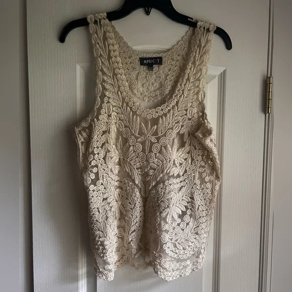 APRICOT Sheer Metallic Sparkle Embroidered Tank Top Fairy Whimsigoth Boho | Sz M - Picture 4 of 16